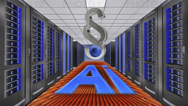 Symbolic image, EU AI regulation, first law worldwide, use of AI, AI, transparency regulation, risky chatbot, cybersecurity, data quality, synthetic deeptakes, important compliance points, AI Act, AI law, regulation and ethics, Germany, Europe, global impact, Europe
