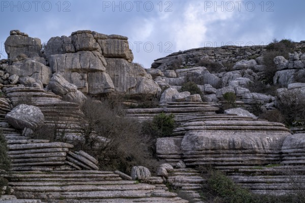Bizarre limestone rock formations, El Torcal nature reserve, Torcal de Antequera, Malaga province, Andalusia, Spain, Europe