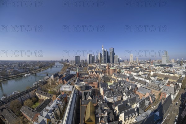 The view from St. Bartholomew's Cathedral takes in Frankfurt city centre and the banking skyline, Frankfurt am Main, Hesse, Germany, Europe