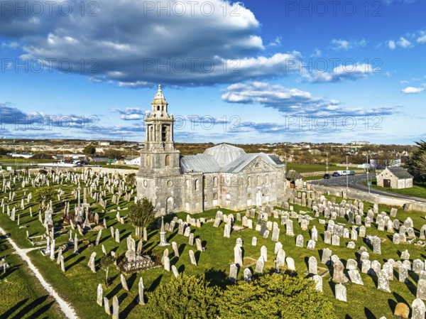 St George's Church and Cemetery froim a drone, Reforne, Portland, Dorset, England, United Kingdom, Europe