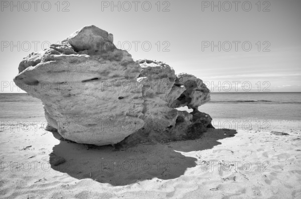 Rocks on the beach of Nea Kallikratia, Chalkidiki, Halkidiki, Macedonia, black and white, Greece, Europe