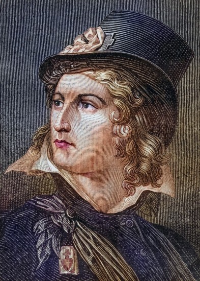 Henri du Vergier, comte de La Rochejaquelein (born 30 August 1772 at Chateau de la Durbeliere died 28 January 1794 near Nuaille) was a French nobleman and one of the leaders of the Armee catholique et royale de Vendee during the uprising of the Vendee at the time of the French Revolution, Historical, digitally restored reproduction from a 19th century original, Record date not stated