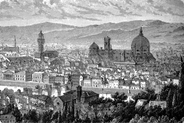 Florence, Firenze, in Tuscany, Italy, in 1880, Historical, digital reproduction of an original from the 19th century, Europe