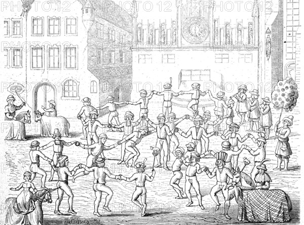 The butcher's dance from 1449, Nuremberg, Bavaria, Germany, popular entertainment in the 16th and 17th centuries, historical, digital reproduction of an original from the 19th century, Europe