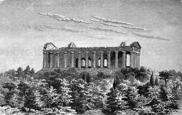 The Concordia Temple of Agrigento in Sicily, Italy, in 1880, Historical, digital reproduction of an original 19th century artwork, Europe