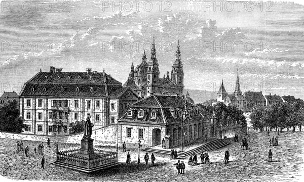 The cathedral of Fulda, Hesse, Germany, in 1880, Historical, digital reproduction of an original from the 19th century, Europe