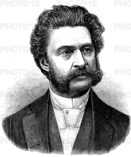 Johann Baptist Strauss, 25 October 1825, 3 June 1899 in Vienna, was an Austrian-German conductor and composer and was internationally acclaimed as the king of waltzes, Historical, digital reproduction of an original from the 19th century