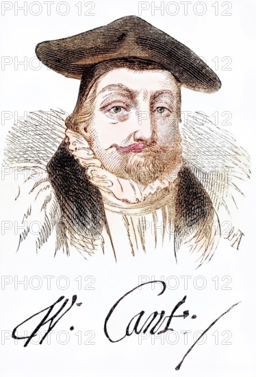 William Laud 1573 to 1645, Archbishop of Canterbury. Portrait and signature, Historic, digitally restored reproduction from a 19th century original, Record date not stated