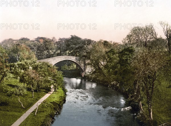 Auld Brig O'Doon, Ayr, Scotland, Historic, digitally restored reproduction from a 19th century original, Record date not stated