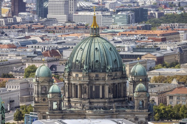 Berlin Cathedral, prefabricated buildings in East Berlin. View from the panorama point Kollhoff-Tower at Potsdamer Platz, city view. Berlin, Germany, Europe