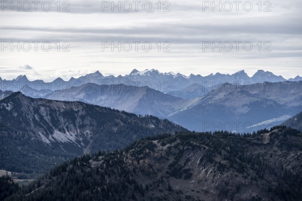 View of the foothills of the Mangfall mountains, from the Österreischischer Schinder, Bavarian Prealps, Mangfall mountains, Bavaria, Germany, Europe