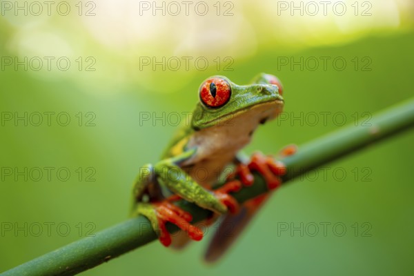 Red-eyed tree frog (Agalychnis callidryas), sitting on a stem, Heredia province, Costa Rica, Central America