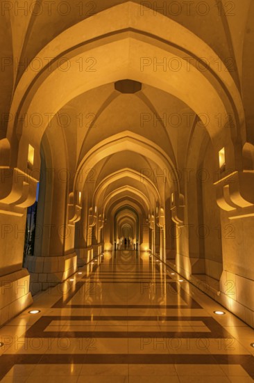 Illuminated arcades at the Sultan's Palace, Muscat, Arabian Peninsula, Sultanate of Oman