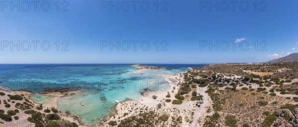 Drone shot, Elafonissi beach, south-west Crete, Crete, Greece, Europe