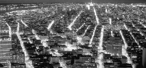 View of Manhattan at night from the former World Trade Center, 11 September 2000, one year in front of the destruction, New York City, USA, North America