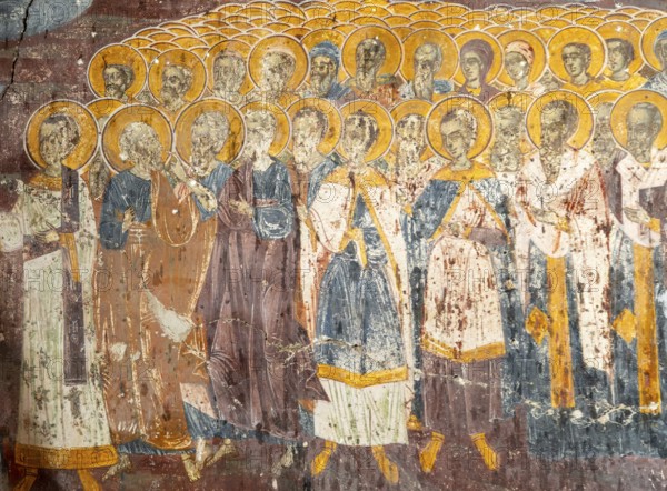 Religious mural inside Greek Orthodox church of Saint Mary, or Panagia Monastery, Dhermi, Albania, Europe