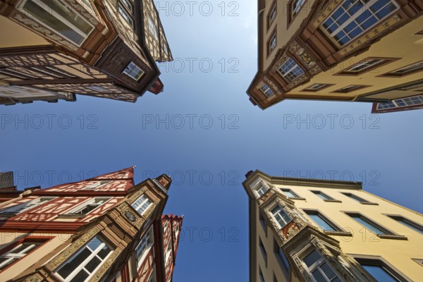 Four towers, ensemble of four historic buildings, view from bottom to top, Old Town, Koblenz, Rhineland-Palatinate, Germany, Europe