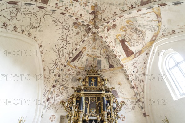 Religious frescoes by the Elmelunde Master in the church of Elmelunde, Mön Island, Denmark, Europe
