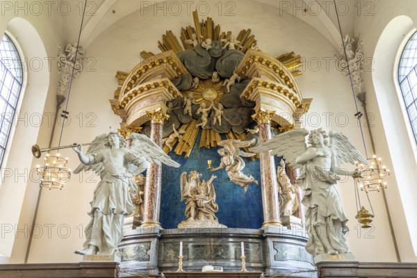Altar by Nicodemus Tessin in the interior of the Evangelical Lutheran Church of the Saviour in front of Frelsers Kirke, Copenhagen, Denmark, Europe