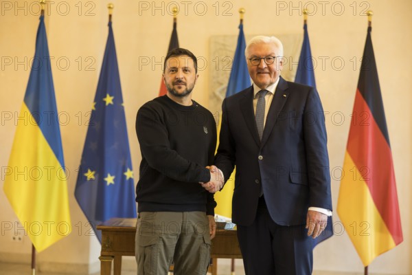 Volodymyr Selensky (President of Ukraine) after his entry in the guest book with Frank-Walter Steinmeier (President of the Federal Republic of Germany) at Bellevue Palace, 11 October 2024
