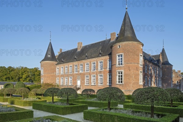 Commandery of Alden Biesen and French garden, 16th-century moated castle at Rijkhoven, Bilzen, province of Limburg, Flanders, Belgium, Europe