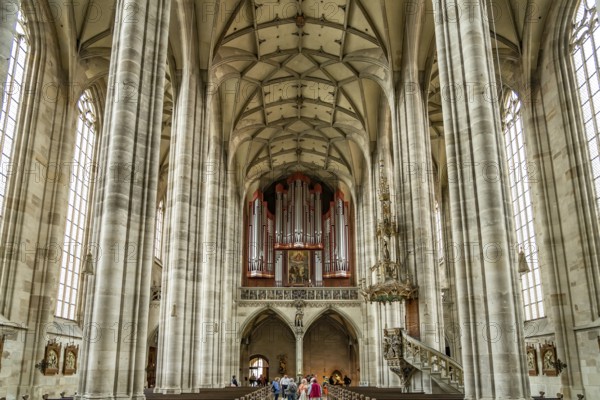 Church organ of the Catholic parish church of St George, Dinkelsbühl, Middle Franconia, Bavaria, Germany, Europe
