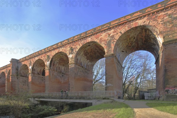 Rosental viaduct built in 1850, railway bridge, red stone arch bridge, Rosental viaduct, red, Friedberg, Wetterau, Hesse, Germany, Europe