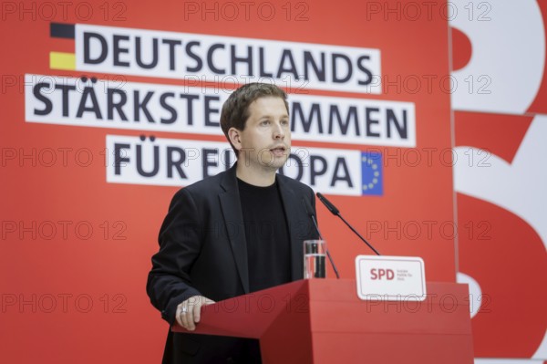 Kevin Kuehnert, SPD Secretary-General, at a press conference following the SPD Executive Committee meeting after the European elections at Willy Brandt Haus in Berlin, 10 June 2024