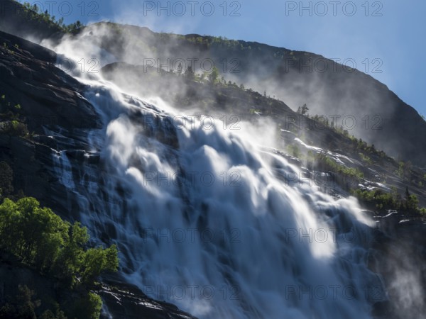 Cascades of waterfall Langfoss, Akrafjord, Norway, Europe