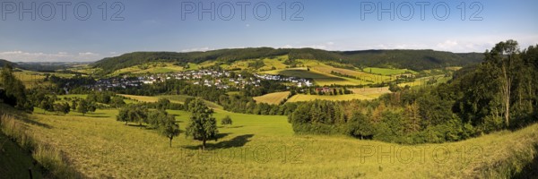 Panoramic view of the village of Holsthum, Southern Eifel nature park Park, Eifel, Rhineland-Palatinate, Germany, Europe
