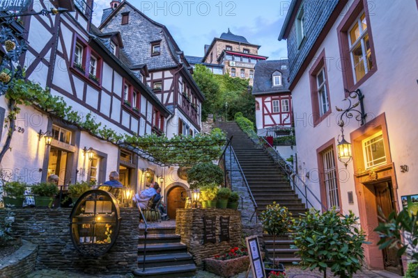 The monastery steps in Beilstein at dusk, Rhineland-Palatinate, Germany, Europe