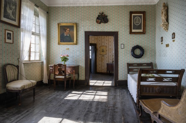 Death chamber of the writer and composer Annette von Droste-Hülshoff (12 January 1797, 24 May 1848), Meersburg Castle, museum, place of interest, Lake Constance, Lake Constance district, Baden-Württemberg, Germany, Europe