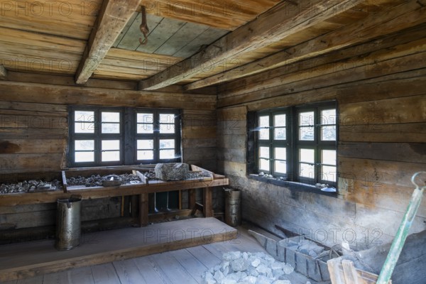 The Siebenschlehner Pochwerk is a listed pochwerk in the Neustädtel district of Schneeberg. It was an important tool for processing the cobalt, silver and nickel ores found and mined in this area of the Ore Mountains, Schneeberg, Schneeberg, Saxony, Germany, Europe