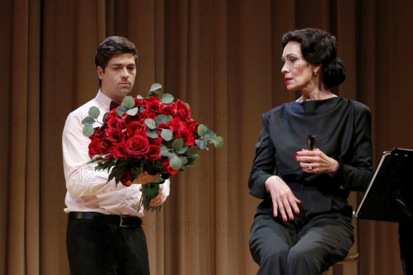 Béla Meinberg and Katja Weitzenböck as Maria Callas at the photo rehearsal for Meisterklasse at the Komödie am Kurfürstendamm, Berlin, 11/09/2024