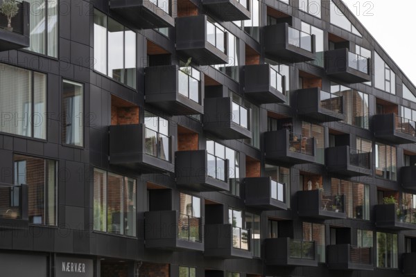 Contemporary architecture, Krøyers Square residential complex, inspired by historic warehouses, Nordic Ecolabel certified, Christianshavn district, Copenhagen, Denmark, Europe