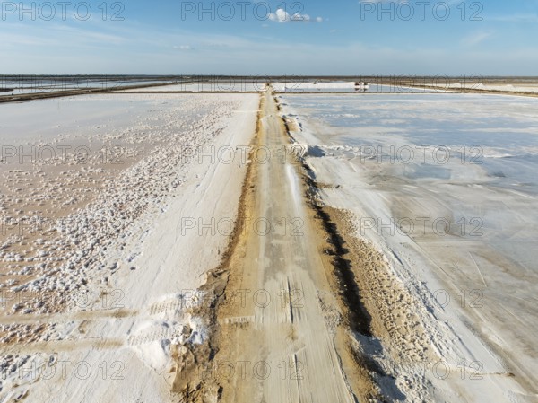 The Bonanza salt works near Sanlúcar de Barrameda. Aerial view. Drone shot. Cádiz province, Andalusia, Spain, Europe