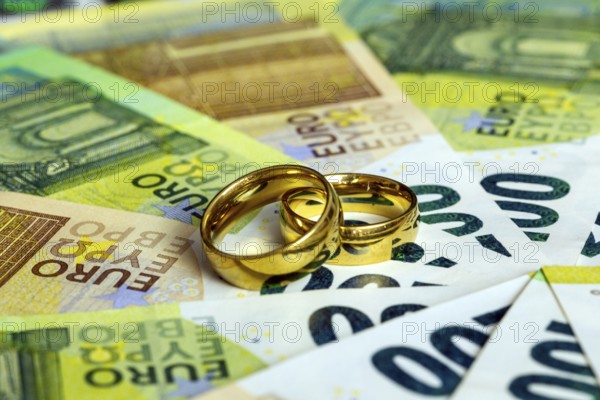 Wedding rings on euro banknotes