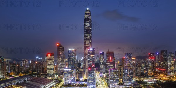 Shenzhen skyline with skyscrapers city centre downtown panorama at night in Shenzhen, China, Asia