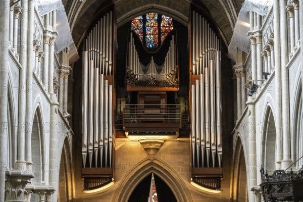 Organ of Notre-Dame Cathedral, former episcopal church of the diocese of Lausanne, today the main reformed church of the city of Lausanne, canton of Vaud, Switzerland, Europe
