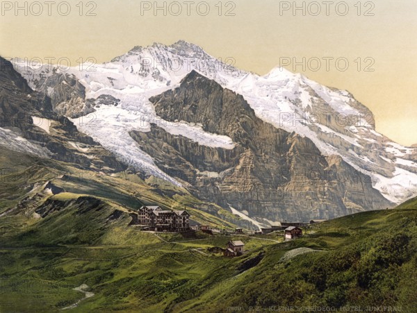 Scheidegg, Hotel Jungfrau, Bernese Oberland, Switzerland, Historic, digitally restored reproduction from a 19th century original, Record date not stated, Bernese Oberland, Switzerland, Historic, digitally restored reproduction from a 19th century original, Record date not stated, Europe