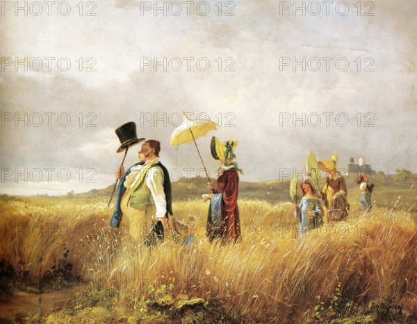 Sunday Walk, Painting by Carl Spitzweg, Historic, digitally restored reproduction from a 19th century original, Record date not stated
