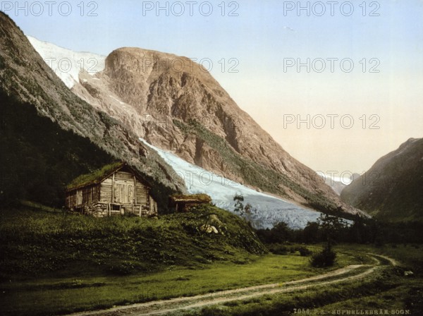 Suphellebrae, a glacier in the Fjærland area of Sogndal municipality in the province of Vestland, Norway, around 1895, Historical, digitally restored reproduction from a 19th century original, Record date not stated, Europe
