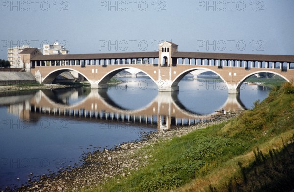 Bridge Ponte Coperto, river Ticino, Pavia, Italy 1959
