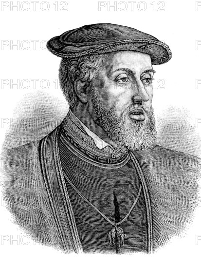 Charles V, Carlos I, French Charles Quint (born 24 February 1500, died 21 September 1558) was a member of the Habsburg dynasty and Emperor of the Holy Roman Empire, Historical, digital reproduction of an original from the 19th century