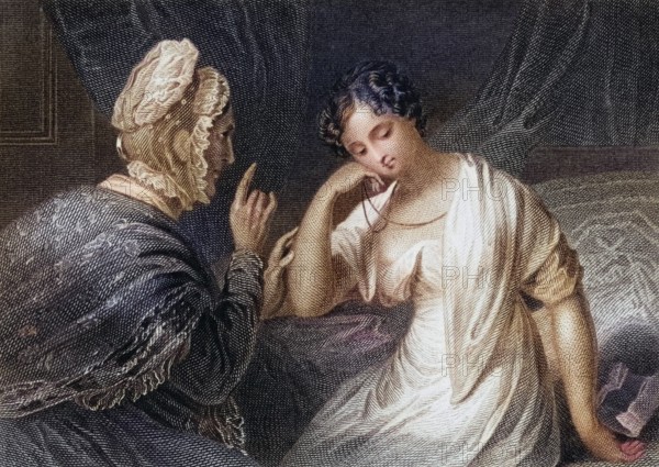 The love letter, engraved by Charles Rolls after a painting by H. Richter, Historic, digitally restored reproduction from a 19th century original, Record date not stated