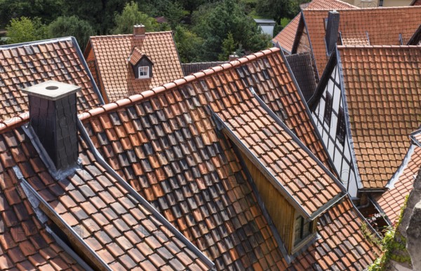 Quedlinburg old town with half-timbered houses, 20/08/2014, Quedlinburg, Saxony-Anhalt, Germany, Europe