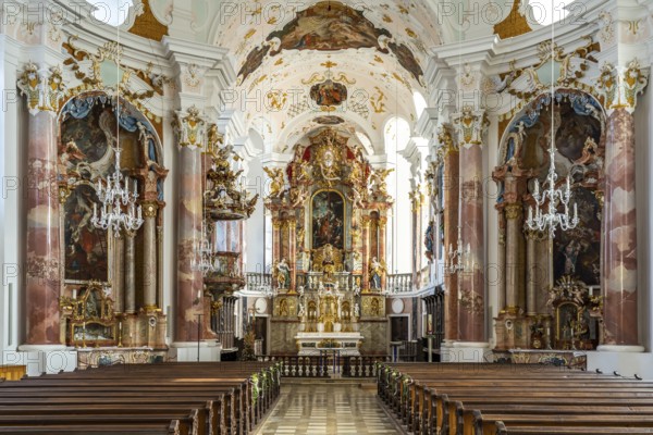 Interior of the Church of Our Lady in Günzburg, Bavaria, Germany, Europe