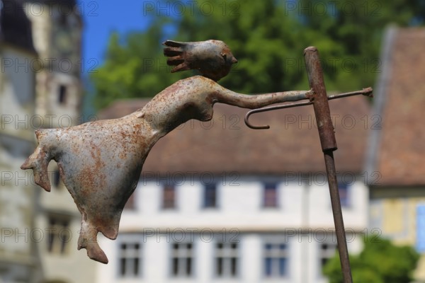 Castle garden, Haigerloch Castle, funny figurine, craftsmanship, female figurine, decorative figurine, small sculpture, rust, Haigerloch, Zollernalbkreis, Baden-Württemberg, Germany, Europe