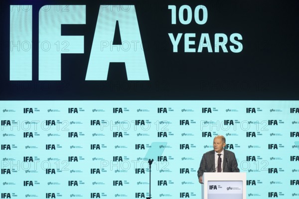 Olaf Scholz, Chancellor of the Federal Republic of Germany (SPD) speaks at the opening gala for 100 years of IFA in the CityCube, Berlin, 05/09/2024