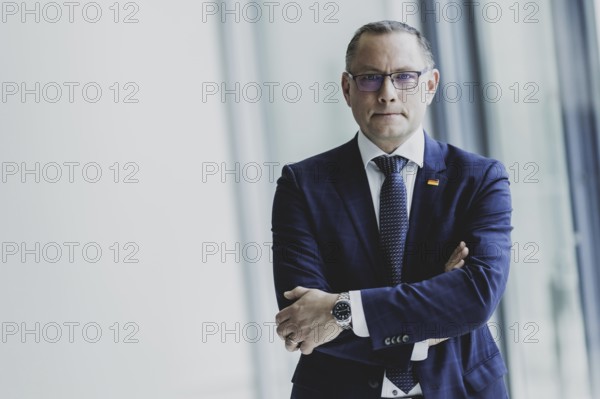 Tino Chrupalla, Federal Chairman of the AfD (Alternative for Germany), recorded in front of the parliamentary group meeting in Berlin, 23 April 2024